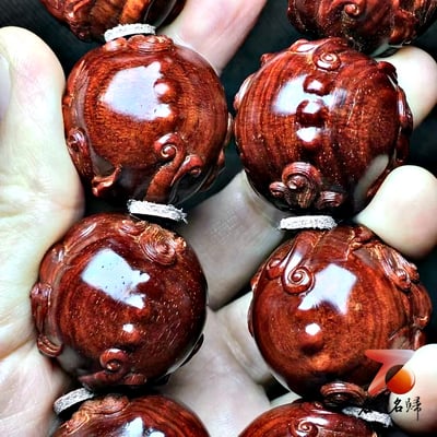 印度小葉紫檀 龍鱗泥料 30mm×10顆大豪珠 【招財進寶】6