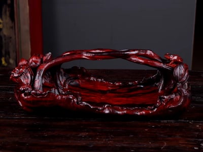 印度小葉紫檀整料雕製【果盤-蓮生貴子】3