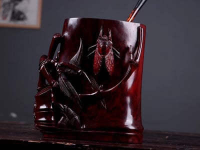 印度小葉紫檀【知足常樂-筆筒】2