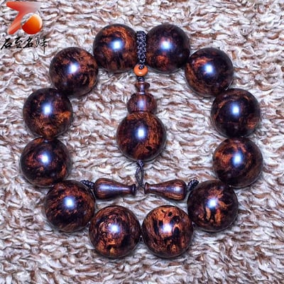 臻藏 降香味濃郁 海南黃花梨老料芝麻花+瘤疤20mm手珠1