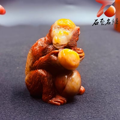 壽山石原石整料雕刻【金猴捧桃・福壽雙全】5