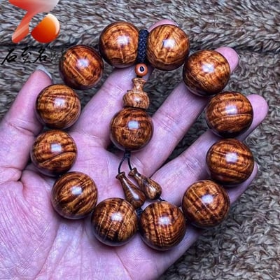 鼎藏 海南黃花梨沉水老料 黃金鳳尾水波紋20mm手珠 重量61.2公克5