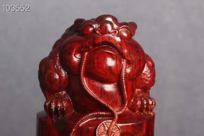 風水擺件 純手工 印度小葉紫檀【招財金蟾風水柱】6