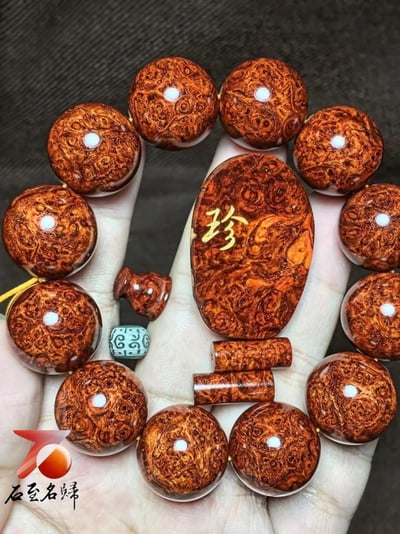 印度小葉紫檀泥料 爆滿纓子瘤疤手珠【珍】2