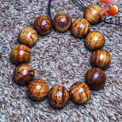 臻品 海南黃花梨老料 黃金水波紋20mm手珠 重量48.5克5