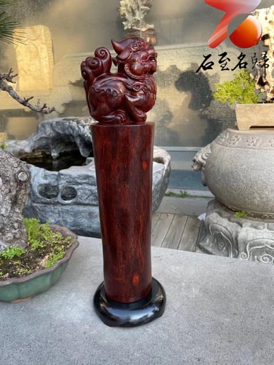 印度小葉紫檀高油密老料製【貔貅風水柱】8
