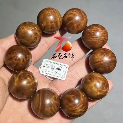 天然 金絲楠木小葉楨楠｜水波瘤疤 25mm手珠4號3