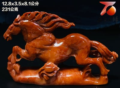 精美壽山石 老師傅手工雕刻【駿馬奔騰】1