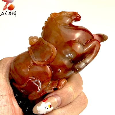 天然 老撾結晶高透光朱砂石【臥駿納寶】馬年開運石雕/手把件3