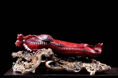 玄關招財風水擺件 印度小葉紫檀 名家手稿【魚化龍】5