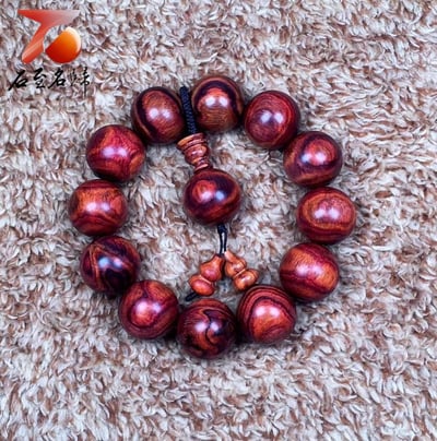 典藏 海南黃花梨野生料20mm手珠 Ｘ紋對眼鬼臉 重量60g6