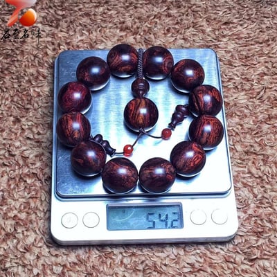 臻藏 限量一木二串 海南黃花梨絕品紫油梨老料 X紋對眼鬼臉20mm手珠 重量54.2克 / 54克10