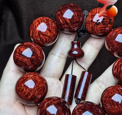 印度小葉紫檀25mm手珠 老料黃金底 爆滿水波精品5