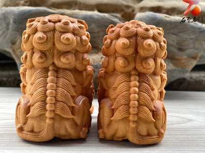 崖柏木雕件【北京獅套組】單隻高6公分3