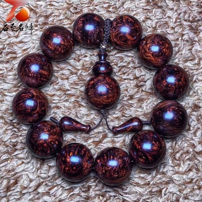 海南黃花梨 極品紫油梨瘤疤王20mm手珠 重量59.4克2