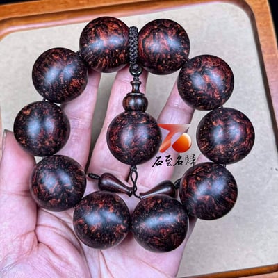 天然 海南黃花梨紫油梨老料臻藏品【爆滿芝麻花瘤疤王25mm手珠】5