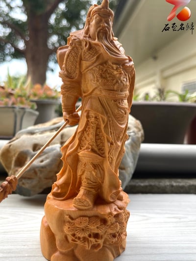 台灣現貨 實體店鋪 崖柏木/黃楊木精雕作品【橫刀關公】7