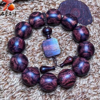 臻藏 一木五串 海南黃花梨絕品紫油梨老料20mm手珠 重量51.6克4