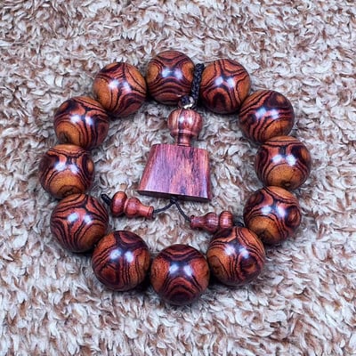 海南黃花梨  野生老乾料 京劇臉譜+X紋對眼鬼臉20mm手珠 重量41.4克4