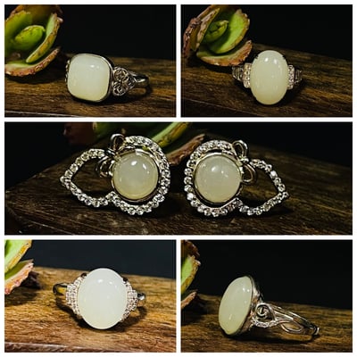 精緻典雅 和田玉戒指＆耳環 一物一拍 附鑑定贈書＋精美收藏禮盒 鑲嵌義大利925銀台子1