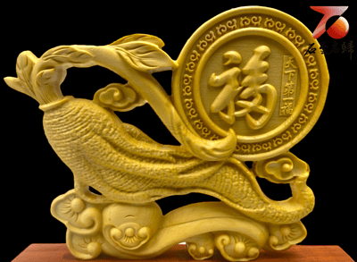 黃楊木精雕＋尚比亞紫檀底座作品 【福滿人生—人生如意】附精美收藏禮盒2