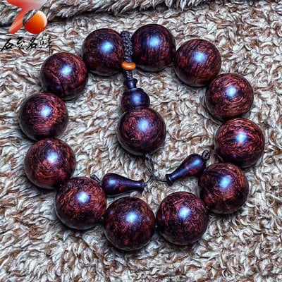 海南黃花梨紫油梨老料 水波鳳尾瘤疤花20mm手珠 重量59.4克4