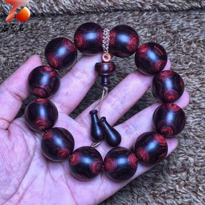 臻藏海南黃花梨 絕品紫油梨 X紋對眼20mm手珠 重量54.8克5