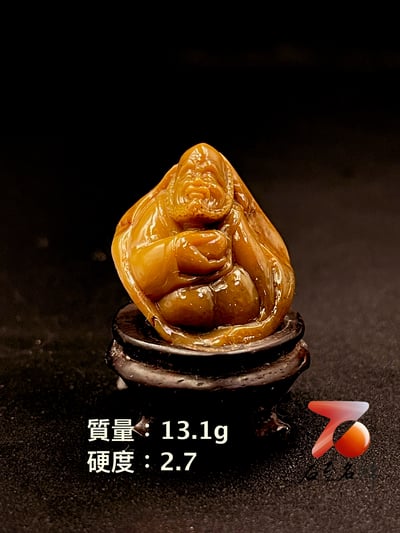 壽山田黃石收藏雕件【羅漢】 附福州壽山石鑑定中心鑑定證書 田黃重量13.1公克1