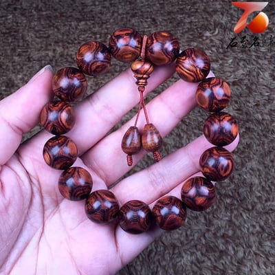 精選 海南黃花梨野生料15mm手珠 X紋對眼鬼臉 重量22.5公克5