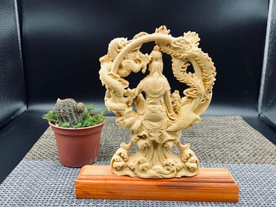 黃楊木精雕作品【龍鳳觀音】3