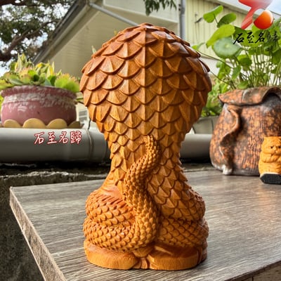 天然黃楊木整料雕刻【那伽護法佛】高12.5公分3