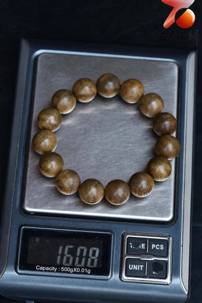 天然野生 柬埔寨菩薩棋虎斑紋沉香14mm手珠 重16克9