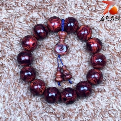 海南黃花梨 老乾料 X紋對眼鬼臉16mm手珠 重量28.7公克6