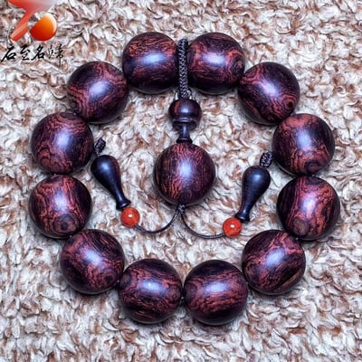 臻藏 限量一木二串 海南黃花梨絕品紫油梨老料 X紋對眼鬼臉20mm手珠 重量54.2克 / 54克1