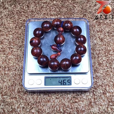 臻藏 海南黃花梨 蜘蛛紋沉水老料18mm手珠 重量46.9公克7