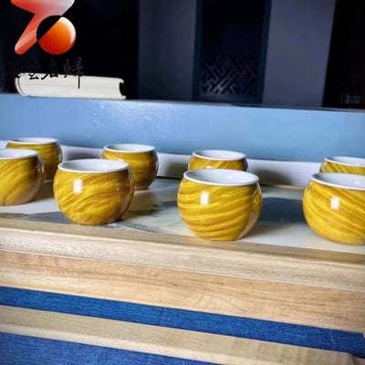 金絲楠木滿水波紋茶杯 長6.8x高4.8公分 耐高溫中式茶具4