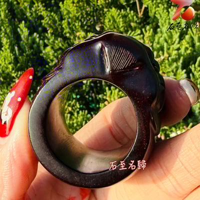 天然 印度小葉紫檀高油密滿金星樹心料 湘工手作【鎮運獅王扳指】4