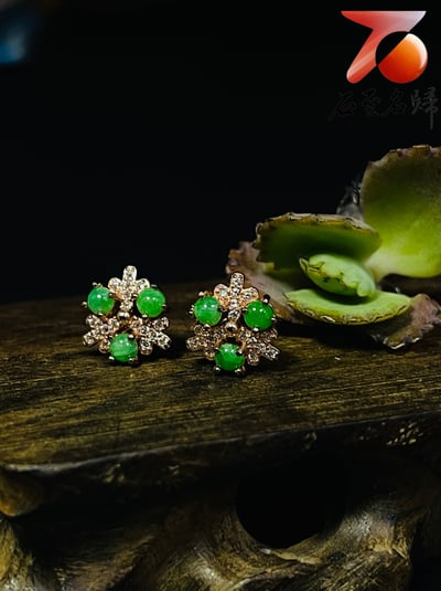 冰種翡翠A貨+925銀【雪花造型耳環】附玉石鑑定書1