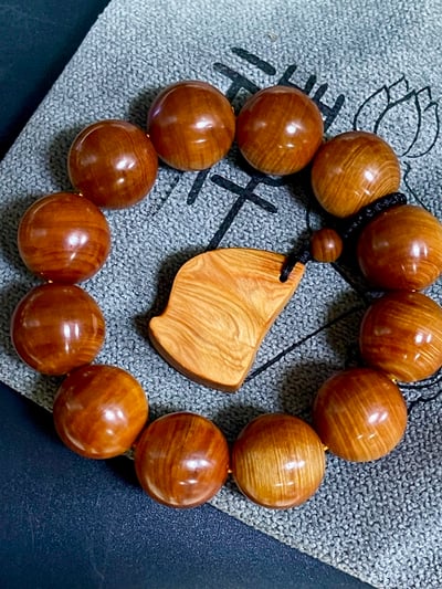 城口崖柏玉化虎皮紋透光20mm手珠(20mm x 12顆）1