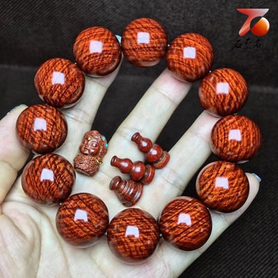 印度小葉紫檀老料 泥料雞血紅爆滿水波20mm手珠3