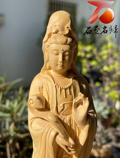 雲南大葉黃楊木精雕作品【念珠觀音】5