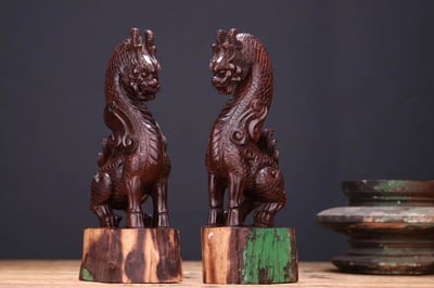 印度小葉紫檀【飛天麒麟】一對2