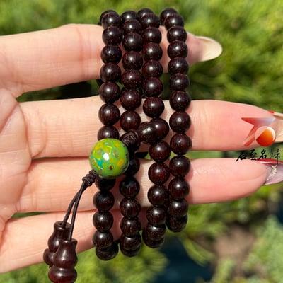 天然 印度小葉紫檀高油密老料爆滿金星6mmx108顆手串1