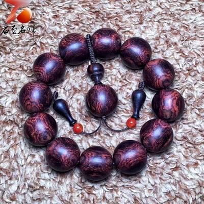 臻藏 限量一木二串 海南黃花梨絕品紫油梨老料 X紋對眼鬼臉20mm手珠 重量54.2克 / 54克4