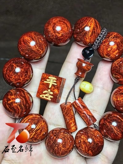 印度小葉紫檀 老料黃金底瘤疤 20mm×12顆【平安】2