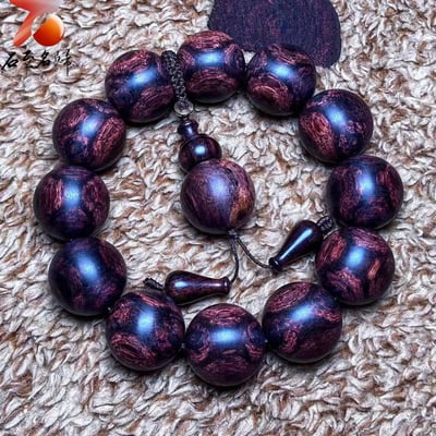 臻藏 一木五串 海南黃花梨絕品紫油梨老料20mm手珠 重量53.4克4