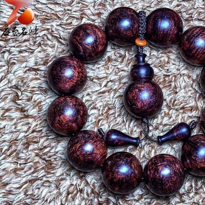 海南黃花梨紫油梨老料 水波鳳尾瘤疤花20mm手珠 重量59.4克2