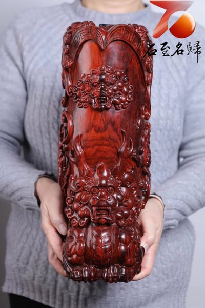 天然 印度小葉紫檀・湘工製作【五龍聚財鼎】1