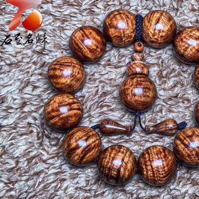 鼎藏 海南黃花梨沉水老料 黃金鳳尾水波紋20mm手珠 重量61.2公克2