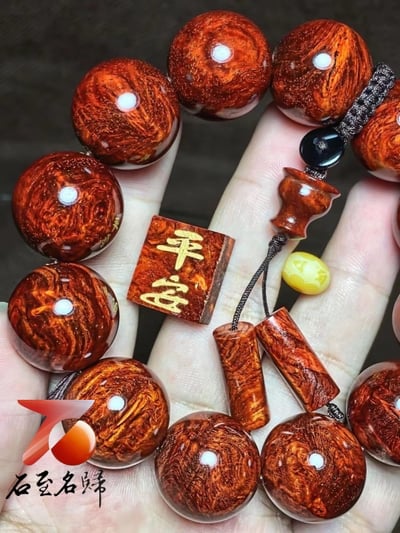 印度小葉紫檀 老料黃金底瘤疤 20mm×12顆【平安】4